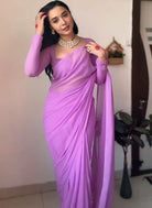 1 Min Plain Lavender Soft Georgette Stitched Readymade Saree - BONYHUBSAREE