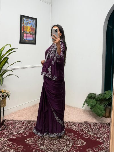 1 Min Plum Embroidered Ready to Wear Saree Blouse &amp; Koti - BONYHUBSAREE