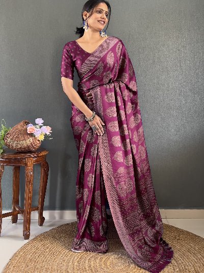 1 Min Plum Soft Moss Silk Stitched Readymade Saree - BONYHUBSAREE