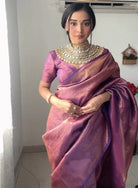 1 Min Purple Gold Litchi Silk Stitched Readymade Saree+ Blouse - BONYHUBSAREE