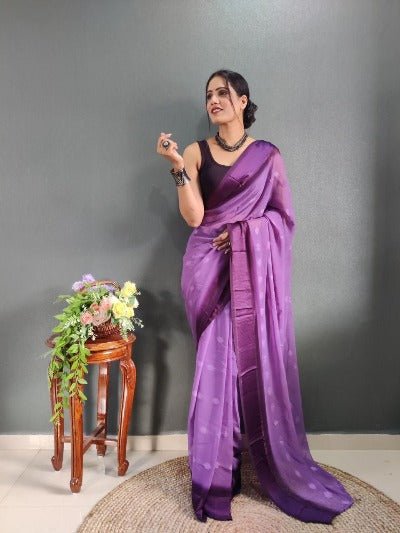 1 Min Purple Soft Georgette Stitched Readymade Saree UK Next Day - BONYHUBSAREE