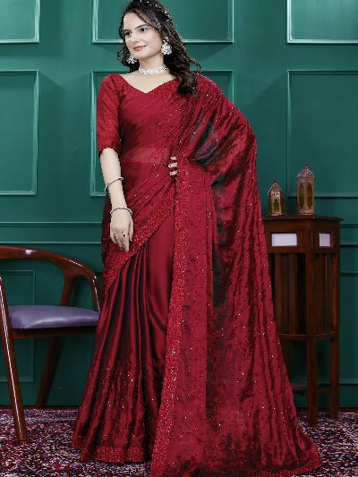 1 Min Red Designer Rangoli Silk Ready To Wear Saree - BONYHUBSAREE