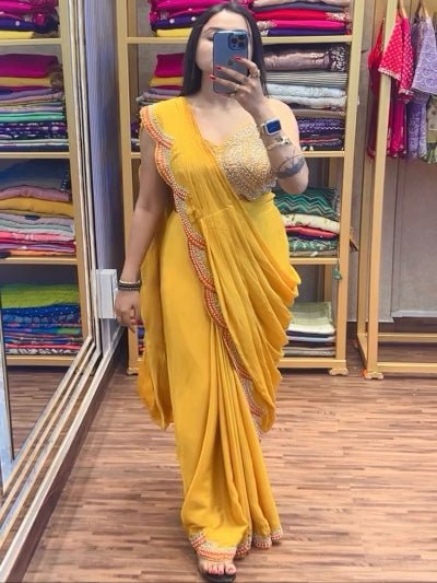 1 Min Red Embroidered Ready to Wear Stitched Saree Blouse & Koti - BONYHUBSAREE