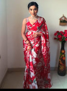 1 Min Red Soft Georgette Printed Floral Stitched Readymade Saree - BONYHUBSAREE
