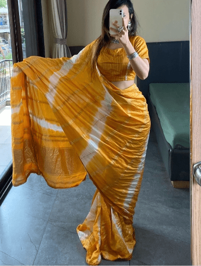 1 Min Saree Ready to Wear Mango Chanderi Silk Sari - BONYHUBSAREE