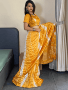 1 Min Saree Ready to Wear Mango Chanderi Silk Sari - BONYHUBSAREE