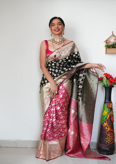 1 Min Soft Banarasi Silk Stitched Readymade Saree - BONYHUBSAREE