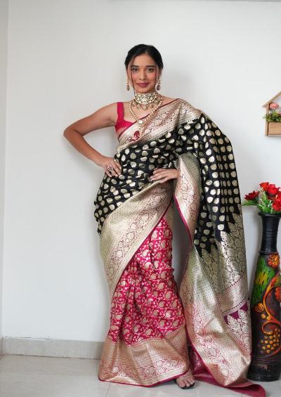 1 Min Soft Banarasi Silk Stitched Readymade Saree - BONYHUBSAREE