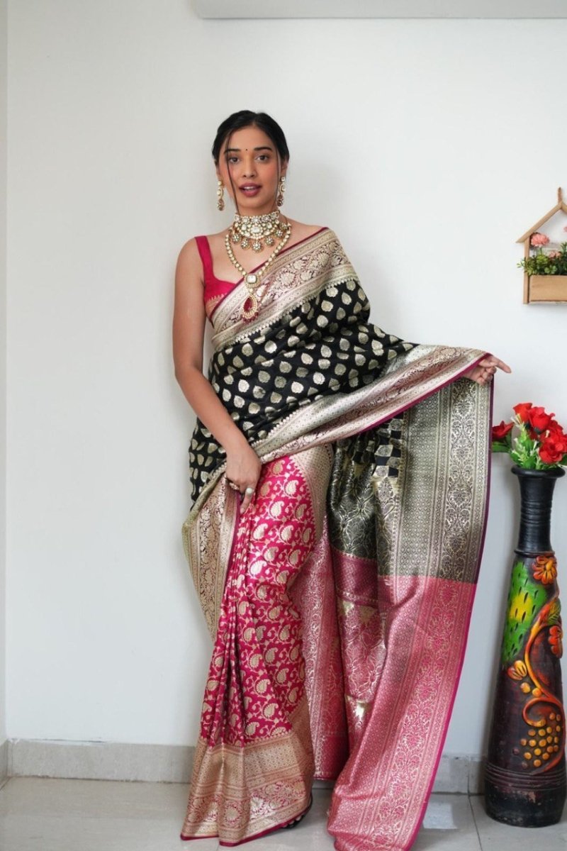 1 Min Soft Banarasi Silk Stitched Readymade Saree - BONYHUBSAREE