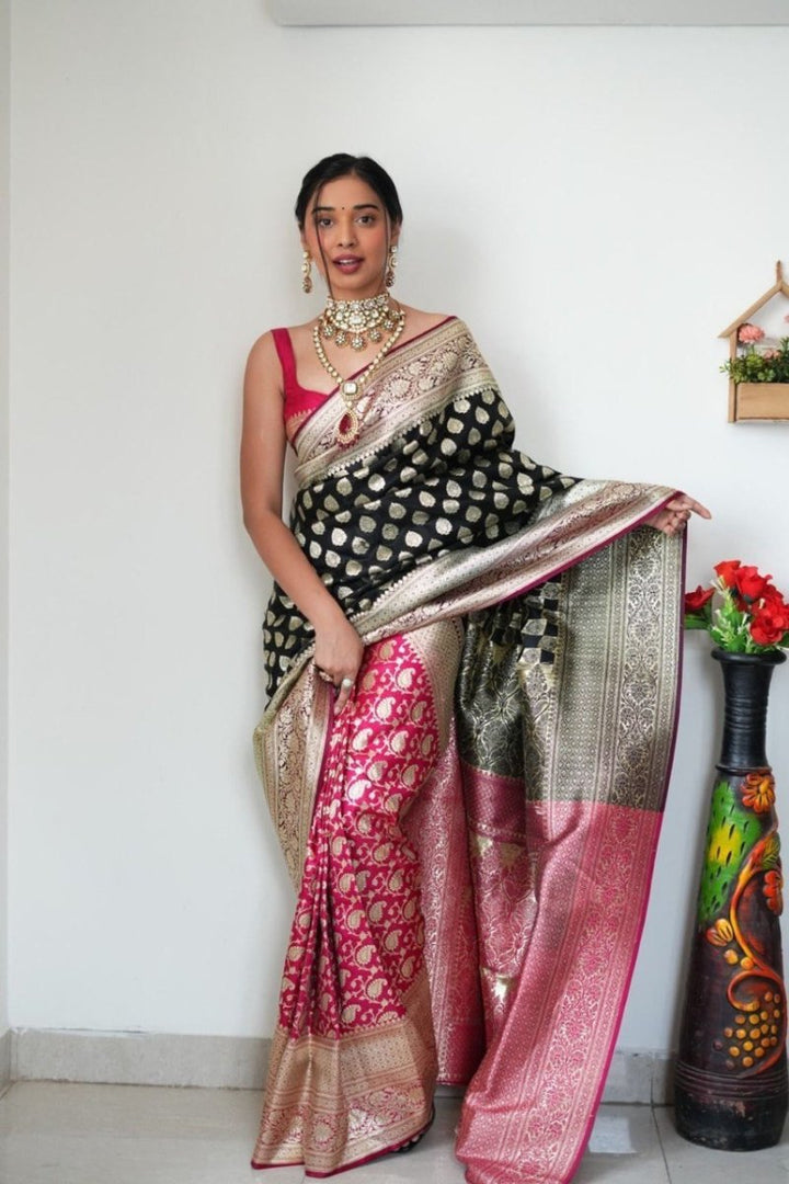 1 Min Soft Banarasi Silk Stitched Readymade Saree - BONYHUBSAREE