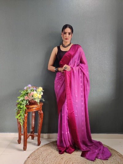 1 Min Soft Georgette Satin Butti Stitched Readymade Saree - BONYHUBSAREE