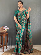 1 Min Teal Green Soft Moss Silk Stitched Readymade Saree - BONYHUBSAREE