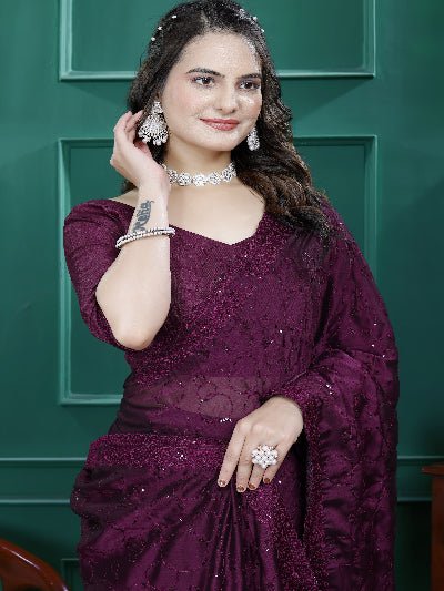 1 Min Wine Designer Rangoli Silk Ready To Wear Saree - BONYHUBSAREE