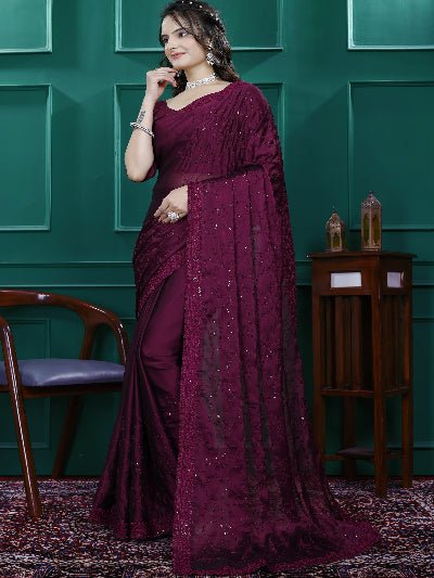 1 Min Wine Designer Rangoli Silk Ready To Wear Saree - BONYHUBSAREE