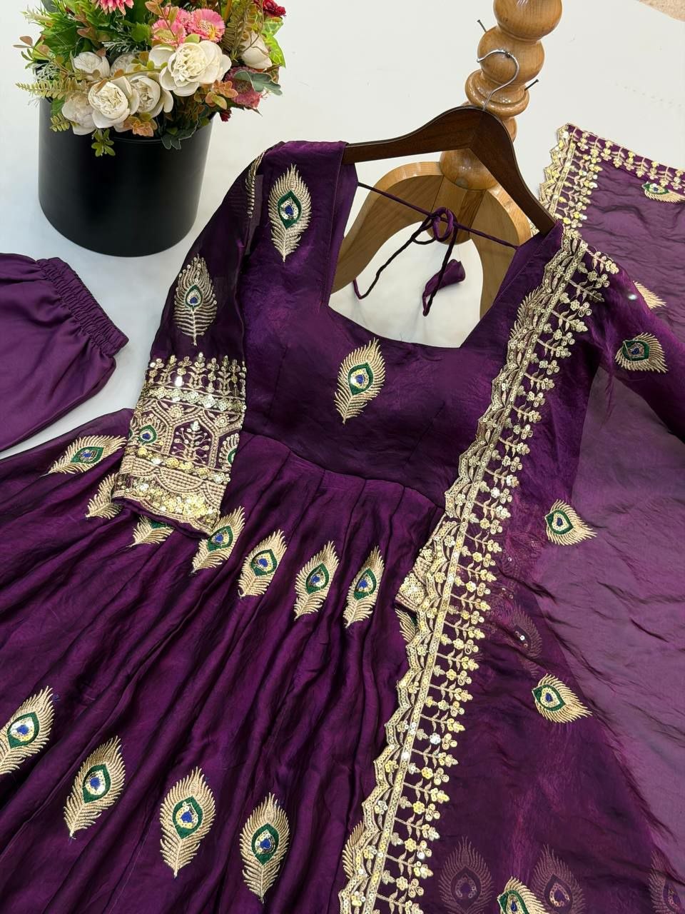 Purple Morpankh Embroidered Anarkali Gown Suit Set