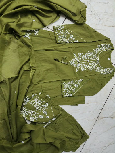 Ethnic Wear Cotton Embroidered Straight Suit Set