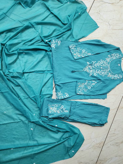 Ethnic Wear Cotton Embroidered Straight Suit Set