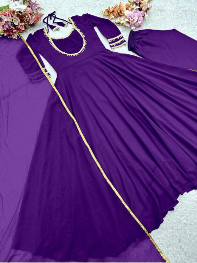 Purple Georgette Anarkali Gown Suit Set UK Next Day
