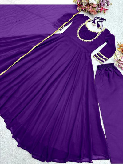 Purple Georgette Anarkali Gown Suit Set UK Next Day