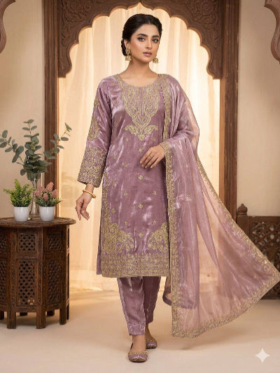 Blush Pink Gold Embroidery Work Straight Suit UK Next Day