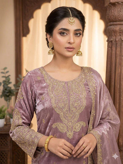 Blush Pink Gold Embroidery Work Straight Suit UK Next Day