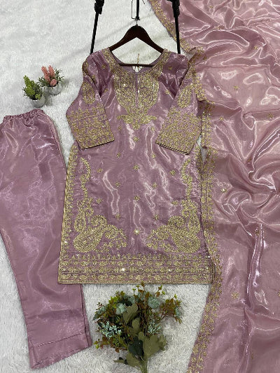 Blush Pink Gold Embroidery Work Straight Suit UK Next Day