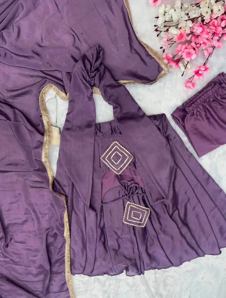 Lavender Chinon Silk Anarkali Suit Set UK Next Day