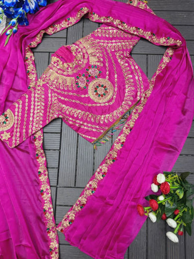 Pink Embroidery Work Ready to Wear Saree with Stitched Designer Blouse UK Next Day