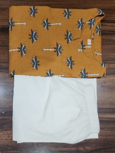 Corn Yellow Cotton Long Kurti Pant Set Of 2 - BONYHUBSALWAR KAMEEZ