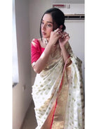 Cream Red 1 Minute Banarasi Saree Ready to Wear Sari UK Next Day - BONYHUBSAREE