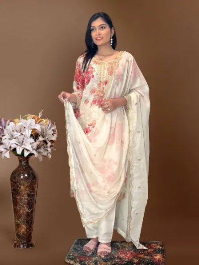 Designer Floral Pure Kundan Organza Mirror Work Salwar Suit - BONYHUBSALWAR KAMEEZ