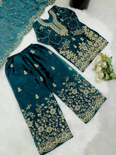 Kids Teal Blue Sharara Palazzo Suit UK Next Day