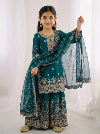 Kids Teal Blue Sharara Palazzo Suit UK Next Day