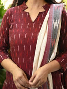 Maroon Handloom Khadi Cotton Straight Suit Set - BONYHUBSALWAR KAMEEZ