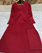 Maroon Plain Cotton Kurti Pant Set Of 2 - BONYHUBSALWAR KAMEEZ