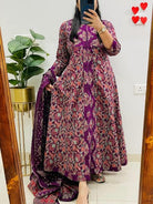 Purple Cotton Printed Handwork Anarkali Suit - BONYHUBSALWAR KAMEEZ