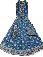 Blue Cotton Angharakha Style Anarkali Suit - BONYHUBSALWAR KAMEEZ