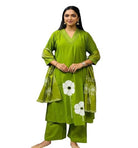 Floral Green embroidery Katha Detailing Cotton Straight Suit Set - BONYHUBSALWAR KAMEEZ