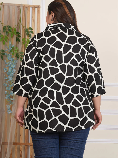 Plus Size Black Giraffe Pattern Printed Top