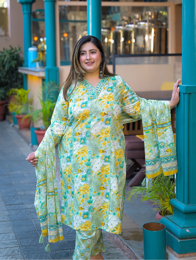Plus Size Pista Cotton Floral Straight Salwar Suit