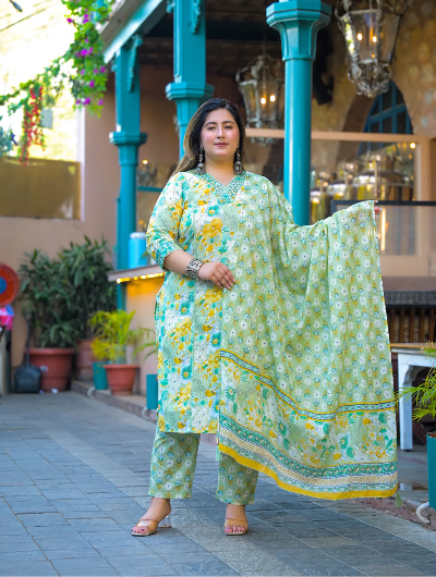 Plus Size Pista Cotton Floral Straight Salwar Suit