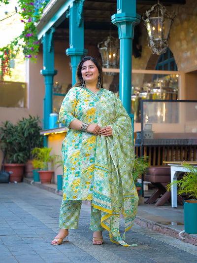 Plus Size Pista Cotton Floral Straight Salwar Suit