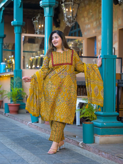 Plus Size Mustard Cotton Straight Salwar Suit