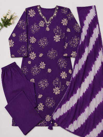Plus Size Purple Rayon Straight Salwar Suit