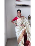 Cream Red 1 Minute Banarasi Saree Ready to Wear Sari UK Next Day - BONYHUBSAREE