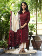Maroon Khadi Handloom Cotton Straight Suit Set - BONYHUBSALWAR KAMEEZ