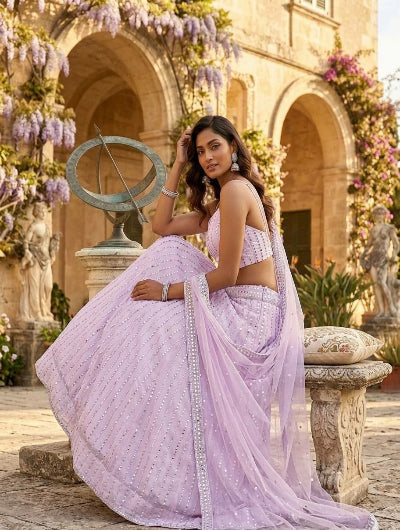 Baby Pink Lehenga Choli with Sequins Work &amp; Net Dupatta