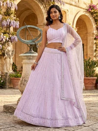 Baby Pink Lehenga Choli with Sequins Work &amp; Net Dupatta
