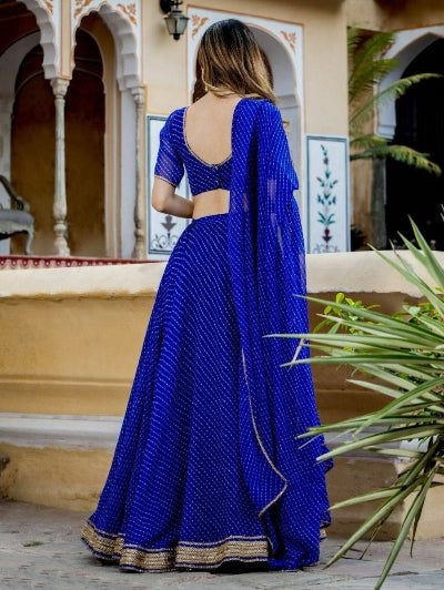 Royal Blue Georgette Lehenga Choli Set with Dupatta