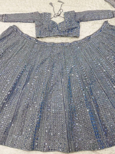 Luxury Silver Mist Grey Sequins Lehenga Choli Set